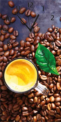 Produktbild von Wallario Design Wanduhr Kaffee und Bohnen aus Echtglas, Größe 30 x 60 cm