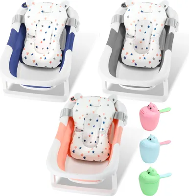 A collage of three baby bathtubs in different colors and three small watering cans.