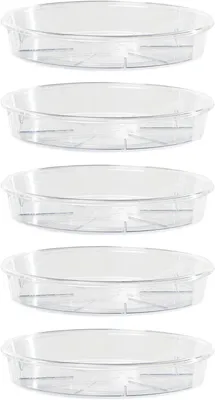 Produktbild von Transparente Untersetzer für Blumentöpfe aus Kunststoff, Set mit 5 Stück, Ø 12 cm, rund für Innen- und Außenbereich