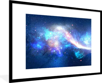 Produktbild von MuchoWow® Gerahmtes Poster Universum - Blau - Sterne 90x60 cm - Poster mit Schwarzem Bilderrahmen Wandposter Rahmen Foto Bilder - Wanddekoration - Fotos
