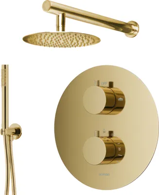Produktbild von BADLAND Komplettes Duschsystem Thermostatisch LUGO Unterputz Armatur Wasserhahn mit Kopfbrause in Gold