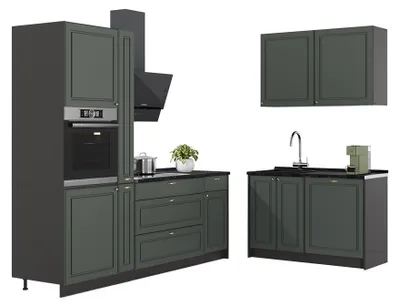 Produktbild von Küchenzeile Vicco Fame-Line Grün-Gold Landhaus/Anthrazit 220 x 120 cm, AP Marmor, Model 64953