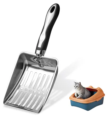 Zdjęcie produktu dla Łopatka do kuwety - Metalowe sito - Drewniany uchwyt - 27,3 x 10 x 5 cm - Oczka 5 mm - Do kuwety dla kota
