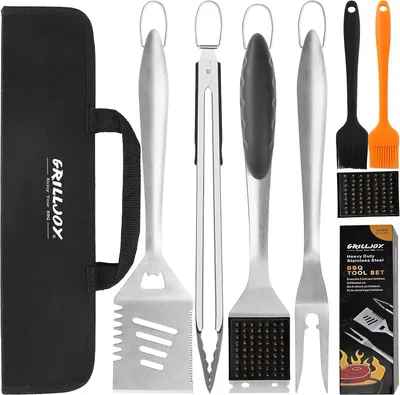 Produktbild von Grillbesteck Grillzubehör Grillwerkzeug Set - Edelstahl - 8-teilig - Mit Tragetasche - Wender, Gabel, Zange und Bürste