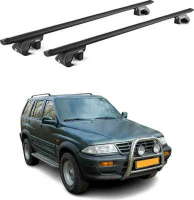 Image de Barres de toit transversales ABE pour Ssangyong Musso 1995-2006 5 P Alu Noir 2x