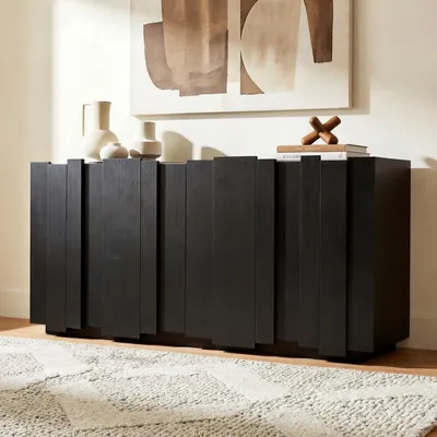 Produktbild von FUFUGAGA Sideboard Schwarz 150cm - Moderne Kommode mit 4 Türen im 3D-Relief-Design - Große Anrichte mit Stauraum - 150x41x78 cm