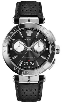Produktbild von Versace Aion Chronograph Herrenuhr silber schwarz Lederarmband
