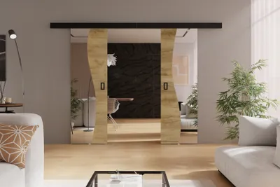 Produktbild von KIER FURNITURE Doppelwandige Schiebetüren mit Spiegeln FALA DUO - 132x205x1,6 cm - Eiche Gold