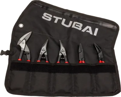 Produktbild von STUBAI Mini-Zangen-Set | Rolltasche, 5-teilig | PVC - isoliert | mit Mini Durchlaufschere | rechte & linke Blechschere | Falzzange gerade & 45° gebogen | Profi-Spenglerwerkzeug kompakt & griffbereit