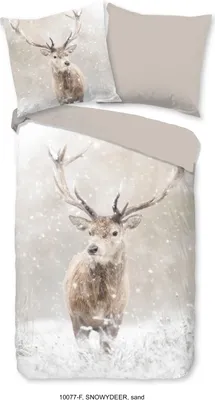 A duvet cover and pillow set with a winter deer motif.