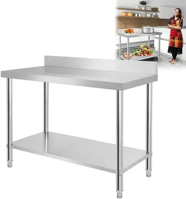 Produktbild von Edelstahl Arbeitstisch Edelstahltisch Gastro Silber Lebensmittel Zubereitungstisch Gewerbliche Arbeitstisch für Küche Bar Restaurant (L x B x H: 120 * 60 * 85 cm, mit Aufkantung)