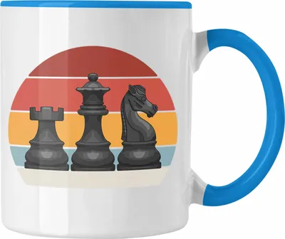 Produktbild von Trendation - Schach Geschenk Schachspieler Geschenkidee Tasse mit Schachfiguren Grafik Kaffeetasse Lustig (Blau)