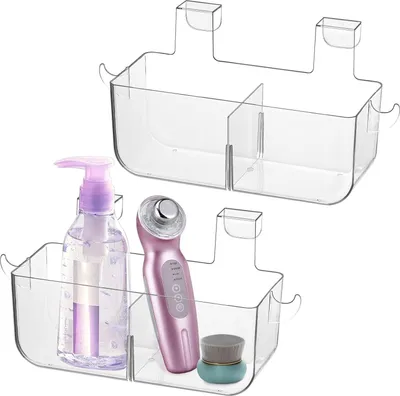 Image de Allecto Premium - Organiseur de porte 2 pièces - Boîte de rangement avec crochets - Cuisine, pièce annexe, salle de bains - Transparent - Pour portes intérieures ou extérieures