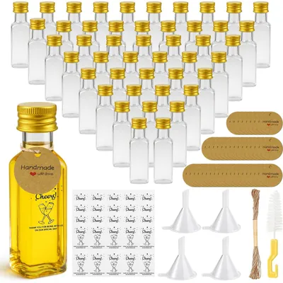 54 Mini-Likörflaschen 25 ml zum Befüllen, Kunststoff, Golddeckel