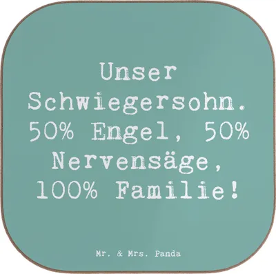 Produktbild von Mr. & Mrs. Panda Untersetzer Tasse Spruch Schwiegersohn Engel Nervensäge - Meeresbrise - Geschenk, Verwandte, gläseruntersetzer, für Gläser, Schwiegereltern, Beziehung