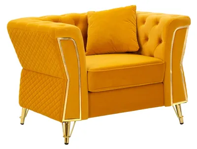 Image de Fauteuil en métal et velours moutarde avec coussin cm 104x83x76