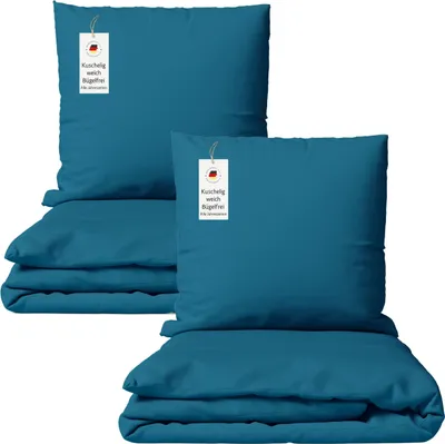 Produktbild von Bettwäsche 135x200 cm Petrol 4-teilig einfarbig Mikrofaser Bettbezug mit Kissenbezug 80x80 cm – bügelfrei & hautfreundlich