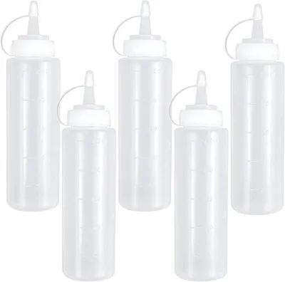 Produktbild von Famanu Knijpfles Set 5 Stück, 250 ml, transparente Saucenflaschen mit Skala
