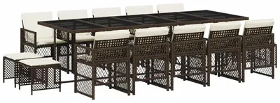 Immagine prodotto di vidaXL Set da pranzo da giardino da 15 pezzi con cuscini in polirattan marrone