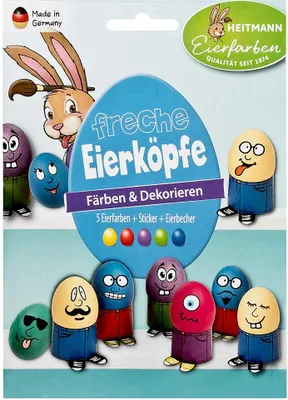 Produktbild von Heitmann Eierfarben Freche Eierköpfe Ostereier färben verzieren Sticker Set bunt