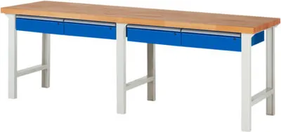 Produktbild von Werkbank mit 4 Schubladen - 150:4 - 840 x 2.500 x 700 mm (HxBxT) - Traglast 750 kg - Buche