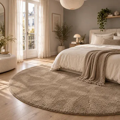 Produktbild von Hochflor Shaggy Teppich Palace Taupe Rund, Größe:400 cm Rund