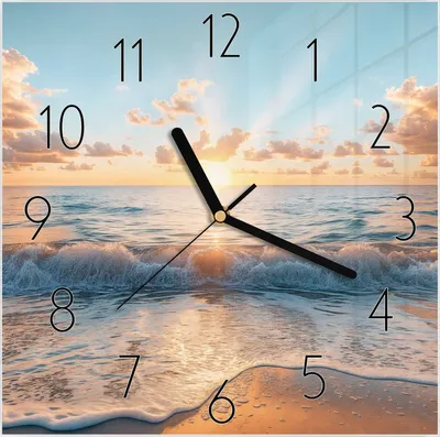 Produktbild von Wanduhr aus Glas mit Motiv Strand Sonnenuntergang- 30 x 30 cm - inkl. Aufhängesystem