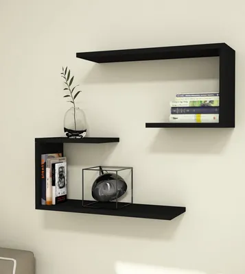 Immagine prodotto di Mensola da parete Årslev set di 2 mensole da parete per soggiorno camera da letto cucina 27 x 60 x 20 cm Mensola galleggiante nera