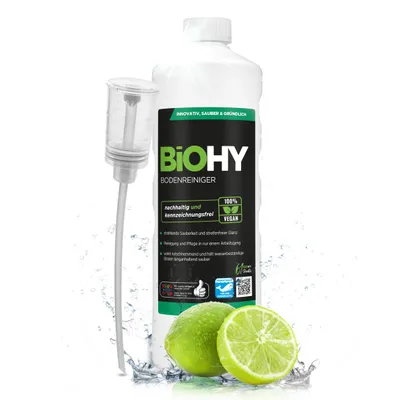 Produktbild von BiOHY Bodenreiniger (1l Flasche) + Dosierer | Konzentrat für alle Reinigungsgeräte und alle Hartböden | Angenehmer Geruch und streifenfreie Reinigung