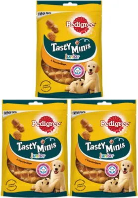 Produktbild von Pedigree Tasty Minis Junior Kleine Hundesnacks für Welpen mit Huhn – 3 x 125g