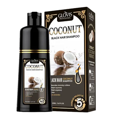 Produktbild von GLOVIS Coconut Dye Shampoo 500ml - Kokosnuss Farbstoff Henna Färbung Shampoo Rebalancing glänzendes schwarzes Haar Sofort-Effekt