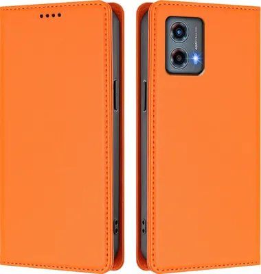 Image de Etui en cuir pour Motorola Moto G 5G 2023, étui magnétique en cuirPolyuréthaneavec support Orange