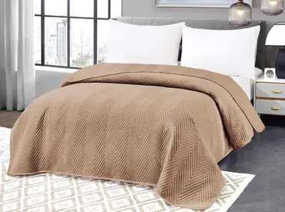 Produktbild von Hellbraune Samt-Tagesdecke mit Muster ARROW VELVET Maße: 200 x 220 cm
