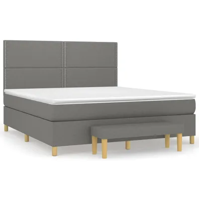 Imagen del producto de Cama con somier y colchón, color gris oscuro, 180x200 cm, tapizada en tela