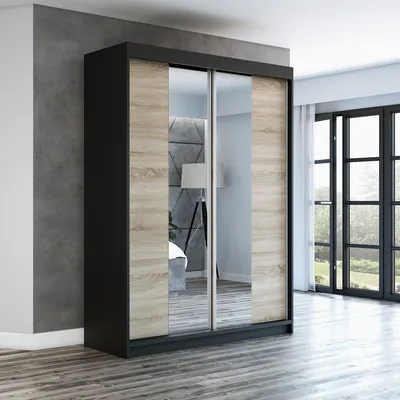 Produktbild von Schwebetürenschrank, 2-türig Schrank mit Spiegel! Moderne Garderobe für Kleidung. Verschiedene Farben (Weiß, Schwarz, Somona) Kleiderschrank NEO160 cm