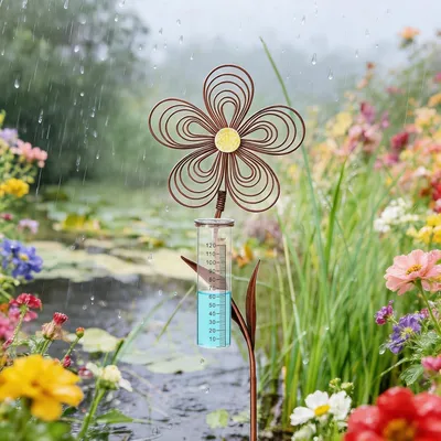 Produktbild von Regenmesser 110 cm, Rost Optik, frostsicher, mit Erdspieß, für Garten