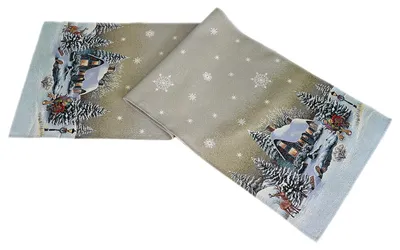 Produktbild von Tischdecke Druck Winterdorf  Advent Weihnachten Tischläufer Weihnachtstischdecke 40 x 100 cm
