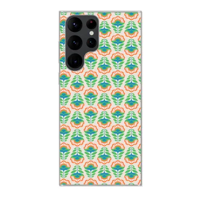 Produktbild von MuchoWow® Handyhülle Schutzhülle Hülle für Samsung Galaxy S22 Ultra Retro - Blumen - Design - Grün - Orange Silikon Softcase Handy Hülle - Abbildung