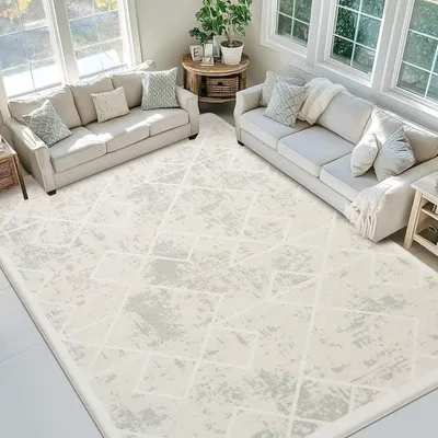 Produktbild von Teppich Kurzflor 200x250cm Elfenbeinweiß Geometrisch Antirutsch Modern