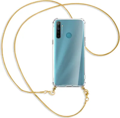 Produktbild von Handykette Backcover-Schutzhülle mit Band (Metall goldfarben) für Realme 5 / 5i - goldfarbene Kette Snake