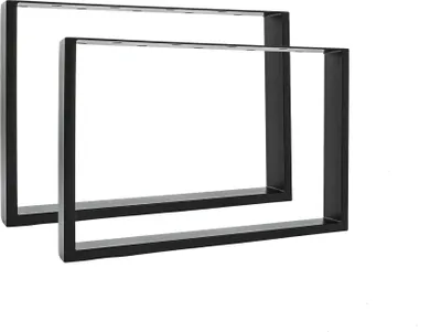 Two black metal table legs are shown against a white background.