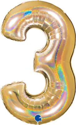 Produktbild von Riesenzahl Folienballon 40"/102cm | Holo Gold Zahl: 3