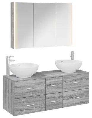 Produktbild von vidaXL Badezimmermöbel-Set 4 pcs Grau Sonoma Ingenieurholz und Glas
