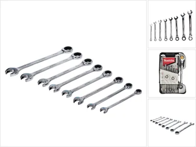 Produktbild von Makita Maulschlüssel Ringratschen Set 8 tlg. 8 - 19 mm ( B-65523 ) Schraubenschlüssel Satz