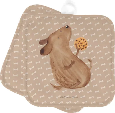 Produktbild von Mr. & Mrs. Panda Topflappen Hund Keks - Hundeglück - Geschenk, Sprüche, Hundekekse, topfhalter, Ofenlappen, Set, Topfuntersetzer, Hungrig, Hundeleckerli, Kochlappen