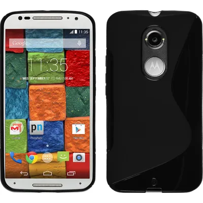 Produktbild von PhoneNatic Case kompatibel mit Motorola Moto X 2014 2. Gen. - schwarz Silikon Hülle S-Style + 2 Schutzfolien