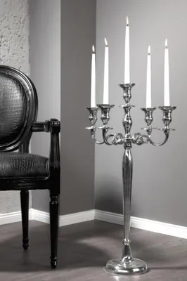 Obrázek produktu pro Designový svícen Casa Padrino z leštěného hliníku stříbrný Shine Classic 5-ramenný výška 80 cm - Svícen