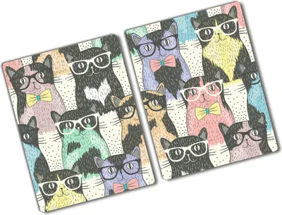 Produktbild von Tulup Glas Herdabdeckplatte - 2x40x52 cm - Glaskeramikkochfeld-Abdeckung Spritzschutz Glasabdeckplatte Kochplattenabdeckung und Schneidebrett - Zweiteilig - Tiere - Katzen mit Brille - Mehrfarbig
