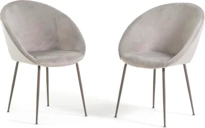 Immagine prodotto di Set di 2 sedie da interno in tessuto imbottito con gambe in metallo - design elegante e confortevole per sala da pranzo, cucina, camera da letto, bar e ristorante - IRIS - grigio chiaro/argento
