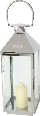 Laterne - Silbergrau - Edelstahl - Glas - 18 x 55 cm - mit Tragegriff